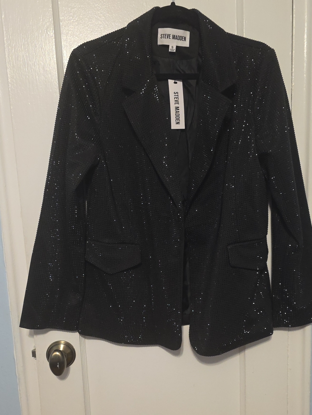 Steve Madden Black Sequin Single-Button Blazer